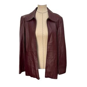 VTG JLC New York Womens Classic Burgundy Leather Fully Lined Zip Jacket EUC Lg
